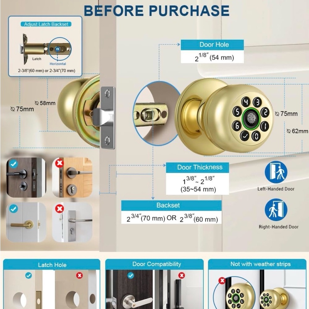 Smart Door Knob w/ Keypad & Fingerprint | App Control Lock | K10 Plus - Picture 4 of 9